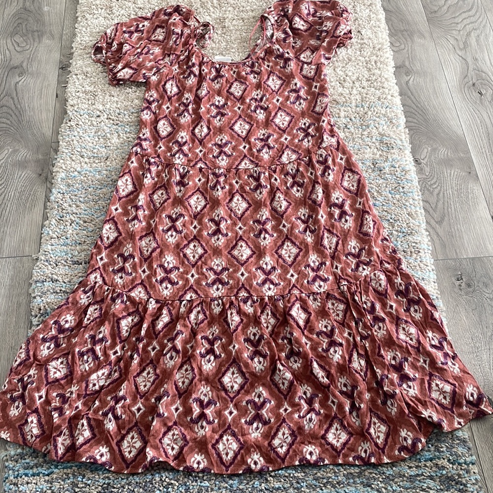 Knox Rose Dress Midi Pink Short Sleeve Tiered Ruffle Scoop Neck A-line small